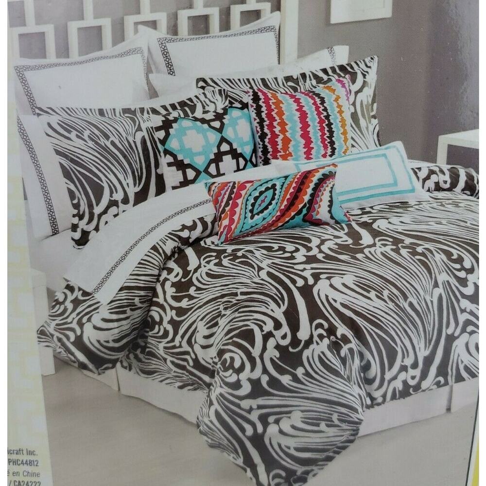 Trina Turk Twin Duvet Cover Seafoam Brown White 100% Cotton Sateen New